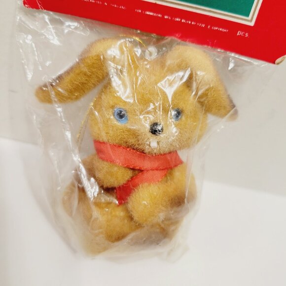 Vtg Holiday Animal Kingdom Decoration Commodore Mini Bunny Rabbit Blue Bead Eyes - Picture 2 of 3